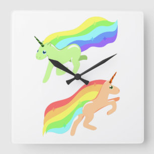 Rainbow Unicorns Square Wall Clock