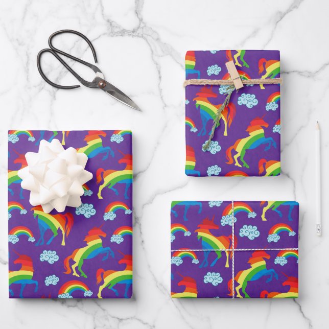 Rainbow Unicorns Wrapping Paper Sheet (Front)