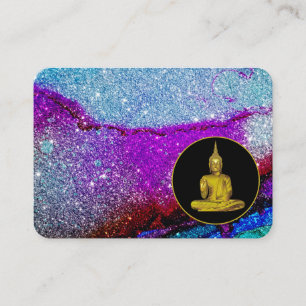 *~* Rainbow Universe Glitter Meditation Buddha Business Card