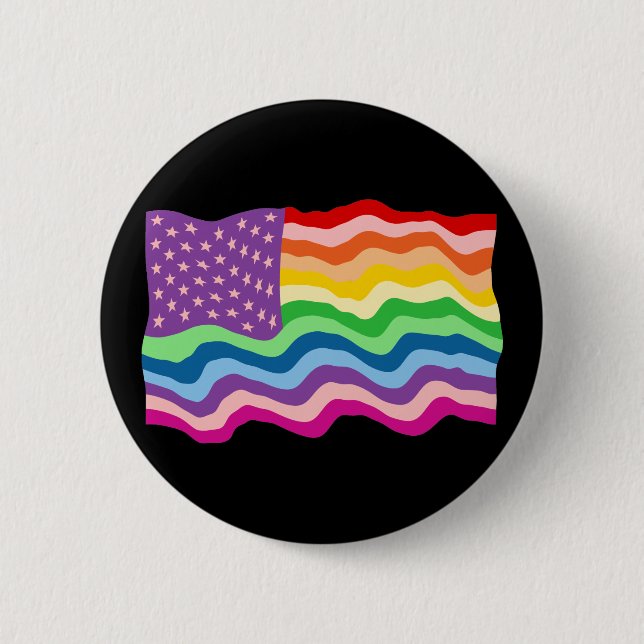 Rainbow US Flag 6 Cm Round Badge (Front)