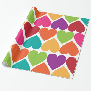 Rainbow Valentine Hearts Gift Wrap Paper