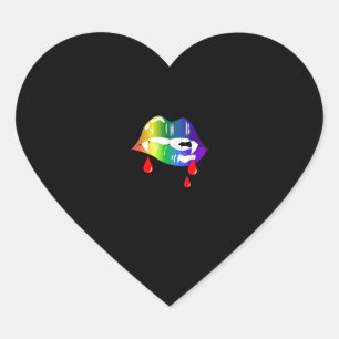 Rainbow Vampire Lips Biting - LGBT Pride T-Shirt Heart Sticker