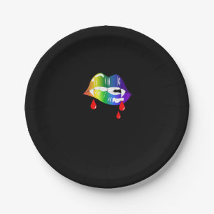 Rainbow Vampire Lips Biting - LGBT Pride T-Shirt Paper Plate