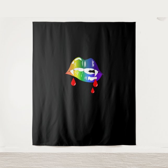 Rainbow Vampire Lips Biting - LGBT Pride T-Shirt Tapestry (Front)