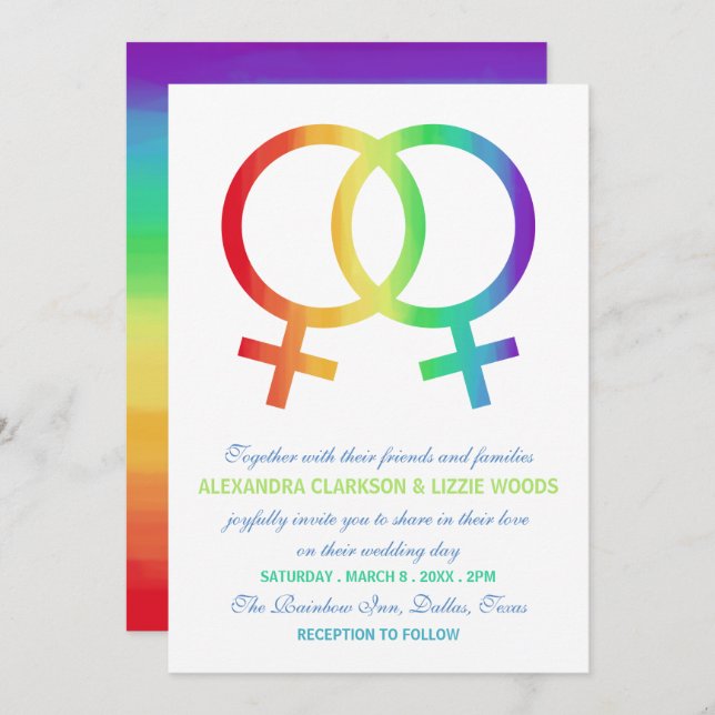 Rainbow Venus Symbol | Lesbian Wedding Invitation (Front/Back)