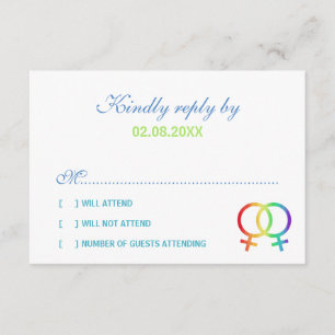 Rainbow Venus Symbols Lesbian Wedding RSVP Card