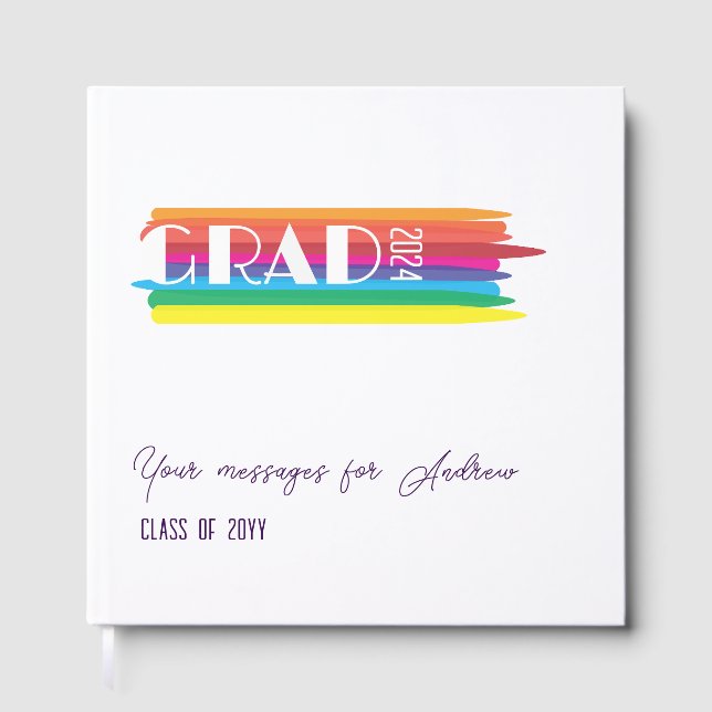 Rainbow vertical stripe graduation guest book (Front)