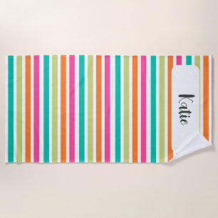 Rainbow vertical stripes colourful retro multicolo beach towel