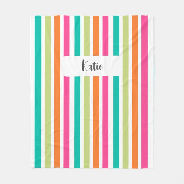 Rainbow vertical stripes colourful retro multicolo fleece blanket (Front)