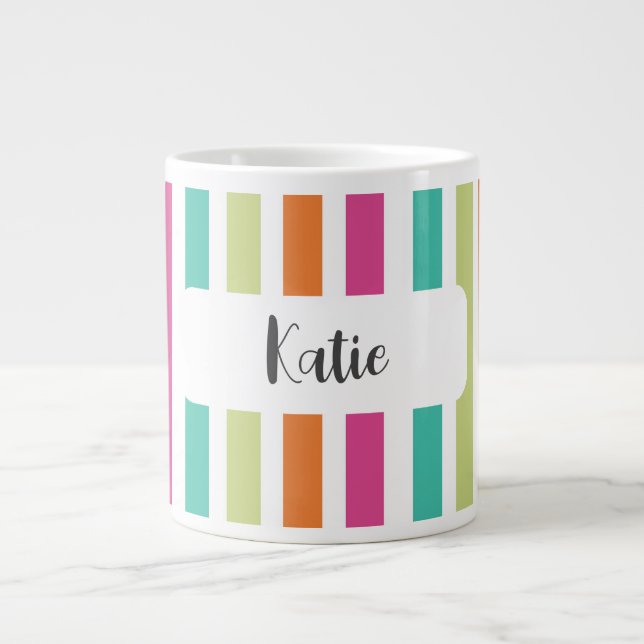 Rainbow vertical stripes colourful retro multicolo large coffee mug (Front)