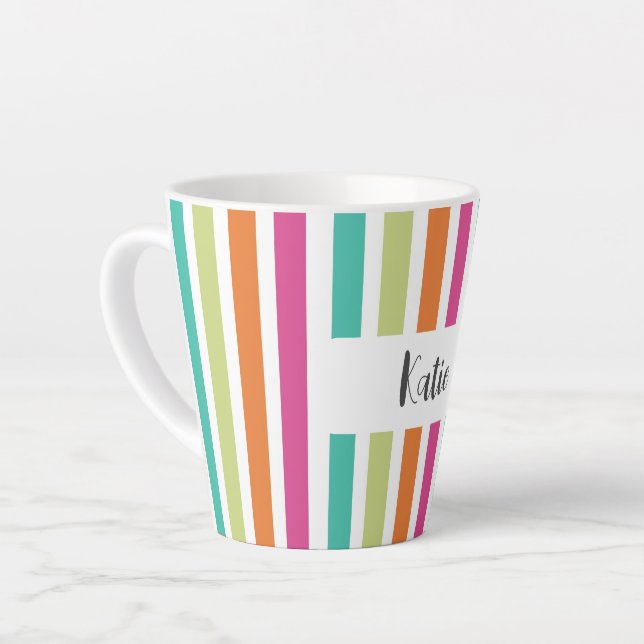 Rainbow vertical stripes colourful retro multicolo latte mug (Left Angle)