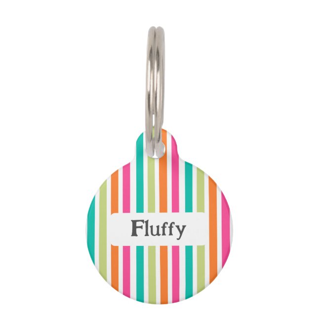 Rainbow vertical stripes colourful retro multicolo pet tag (Front)