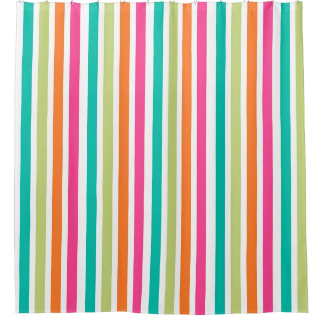 Rainbow vertical stripes colourful retro multicolo shower curtain (Front)
