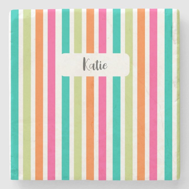 Rainbow vertical stripes colourful retro multicolo stone coaster (Front)