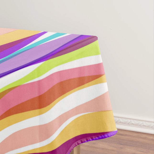 Rainbow Vertical Stripes Pastel Colourful Tablecloth (In Situ)