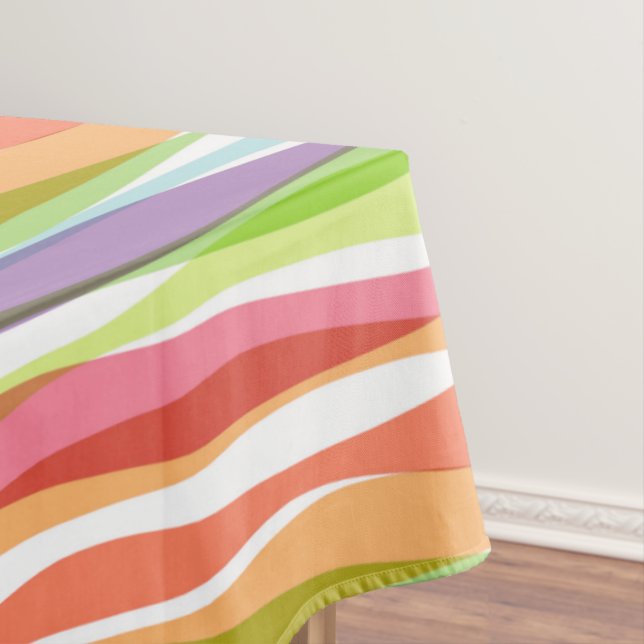 Rainbow Vertical Stripes Pastel Colourful Tablecloth (In Situ)