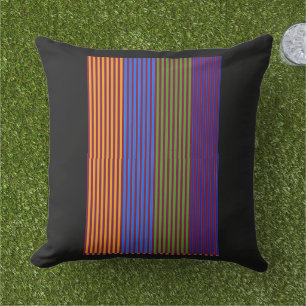 Rainbow Vertical Strips + Trim Decorative Black Cushion