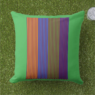 Rainbow Vertical Strips + Trim Decorative Green Cushion