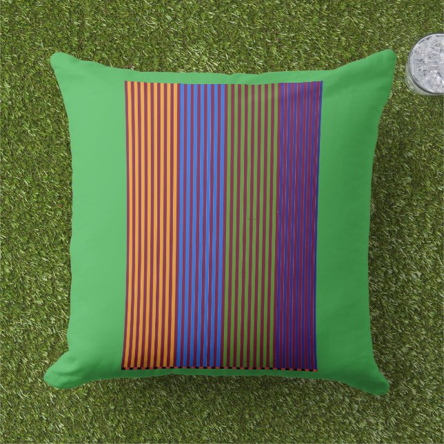 Rainbow Vertical Strips + Trim Decorative Green Cushion (Grass)