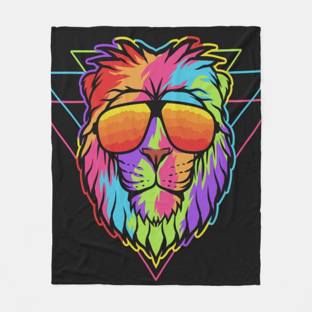 Rainbow Vibes Lion Fleece Blanket (Front)