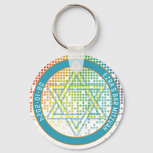 Rainbow Video Game Gamer Bar Mitzvah Key Ring (Front)