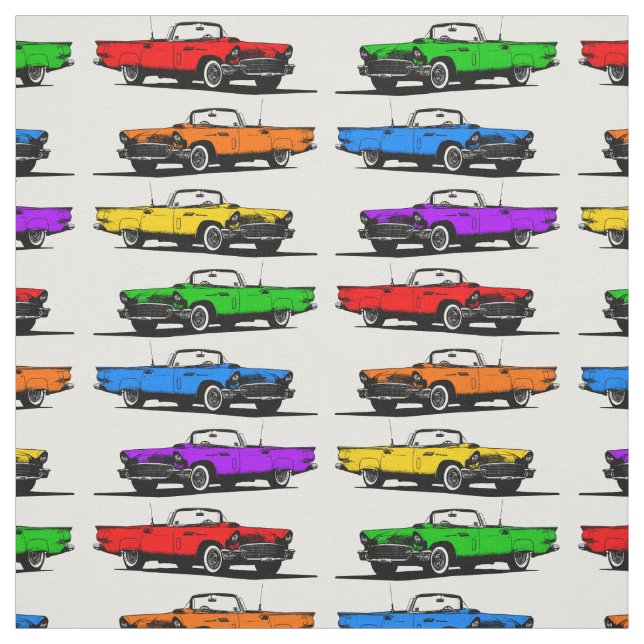 Rainbow Vintage 1950s Sports Cars Fabric (Swatch)
