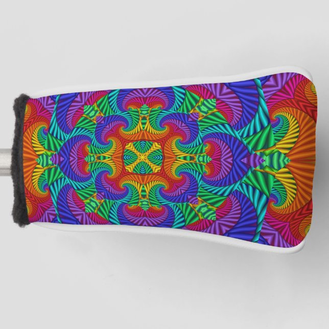 Rainbow Vintage Psychedelic Fractal Kaleidoscope Golf Head Cover (Front)