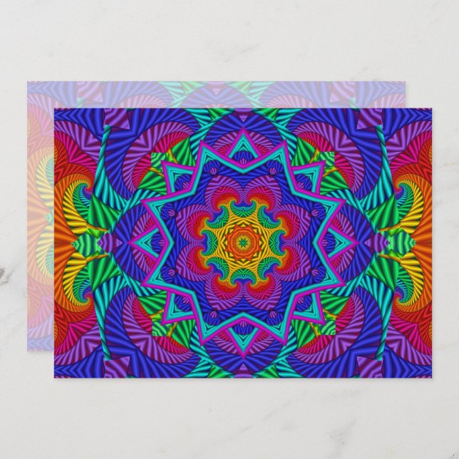Rainbow Vintage Psychedelic Fractal Kaleidoscope Invitation (Front/Back)