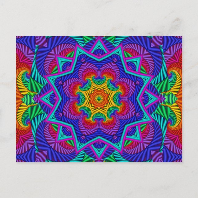 Rainbow Vintage Psychedelic Fractal Kaleidoscope Postcard (Front)