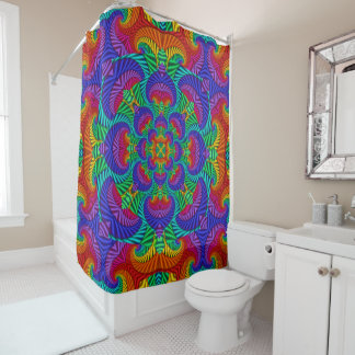 Rainbow Vintage Psychedelic Fractal Kaleidoscope Shower Curtain