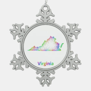 Rainbow Virginia map Snowflake Pewter Christmas Ornament