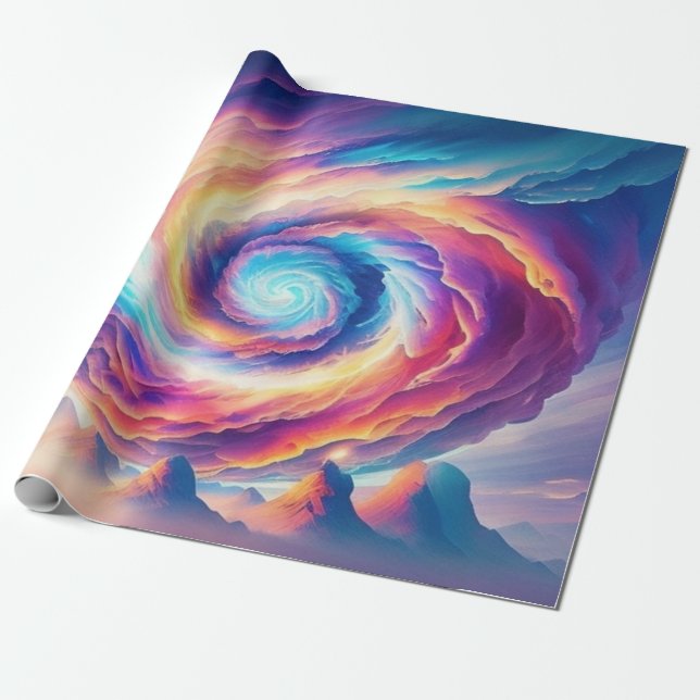 Rainbow Vortex Colourful Tornado Wrapping Paper (Unrolled)