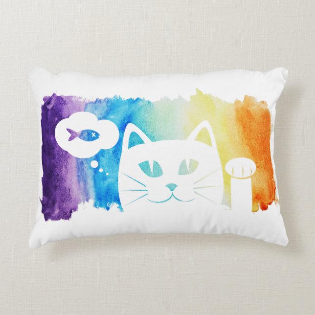 Rainbow Water colour Dream Cat Decorative Cushion (Front)