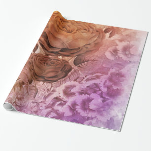 Rainbow Water Colour Vintage Rose Wrapping Paper
