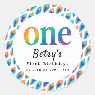 Rainbow Watercolor 1st Birthday Colorful Baby Classic Round Sticker