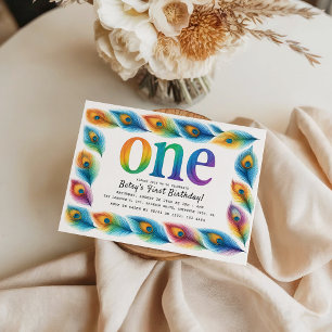 Rainbow Watercolor 1st Birthday Colorful Baby Invitation