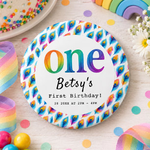 Rainbow Watercolor 1st Birthday Colourful Baby 6 Cm Round Badge