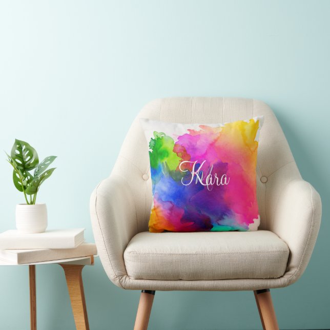 Rainbow Watercolor Abstract  Cushion (Chair)