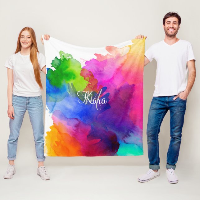 Rainbow Watercolor Abstract  Fleece Blanket (In Situ)