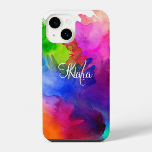Rainbow Watercolor Abstract Name Monogram iPhone 14 Case