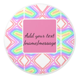 Rainbow watercolor add name text custom message ceramic knob