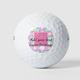 Rainbow watercolor add name text custom message golf balls