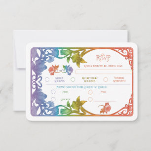 Rainbow Watercolor Art Nouveau Wedding RSVP Card
