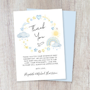 Rainbow Watercolor Baby Boy Shower Thank You Card