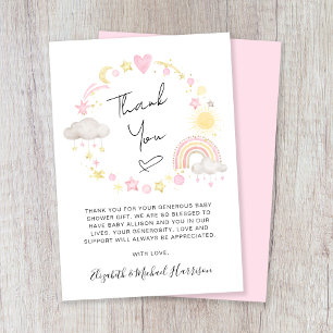 Rainbow Watercolor Baby Girl Shower Thank You Card