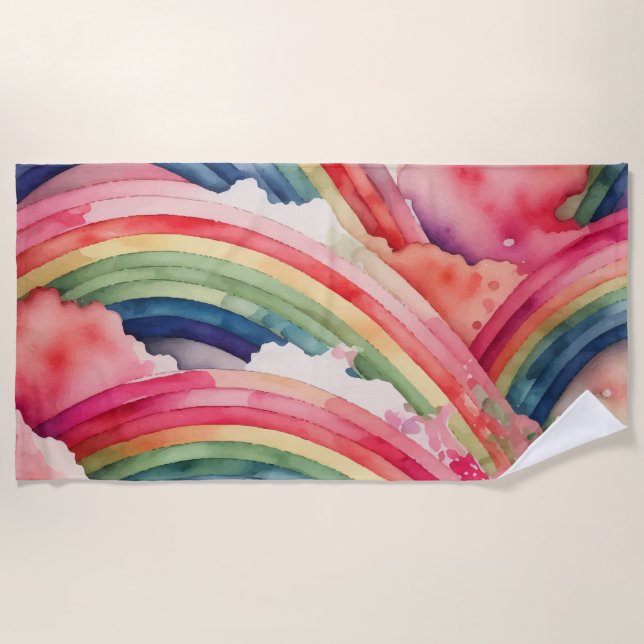 rainbow watercolor beach towel (Front)