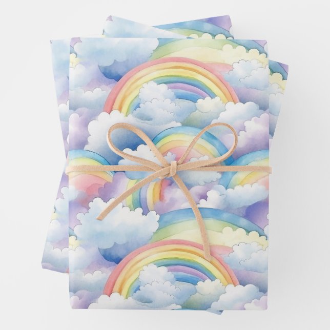 Rainbow Watercolor Birthday Wrapping Paper Sheet (In situ)