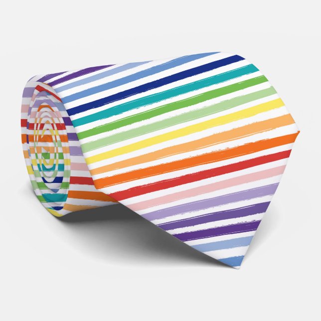 Rainbow Watercolor Brush Stripe Pattern Tie (Rolled)