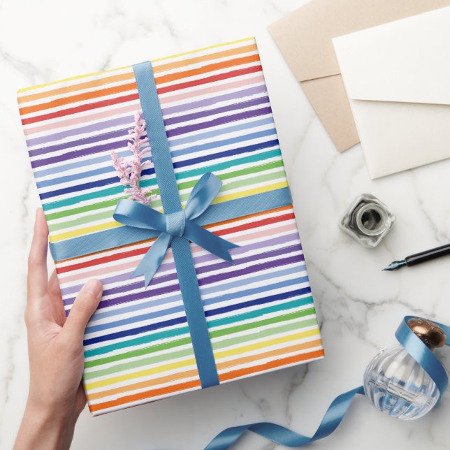 Rainbow Watercolor Brush Stripe Pattern Wrapping Paper (Gifting)