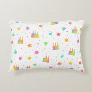 Rainbow Watercolor Cake Colorful Paint Splashes Decorative Cushion